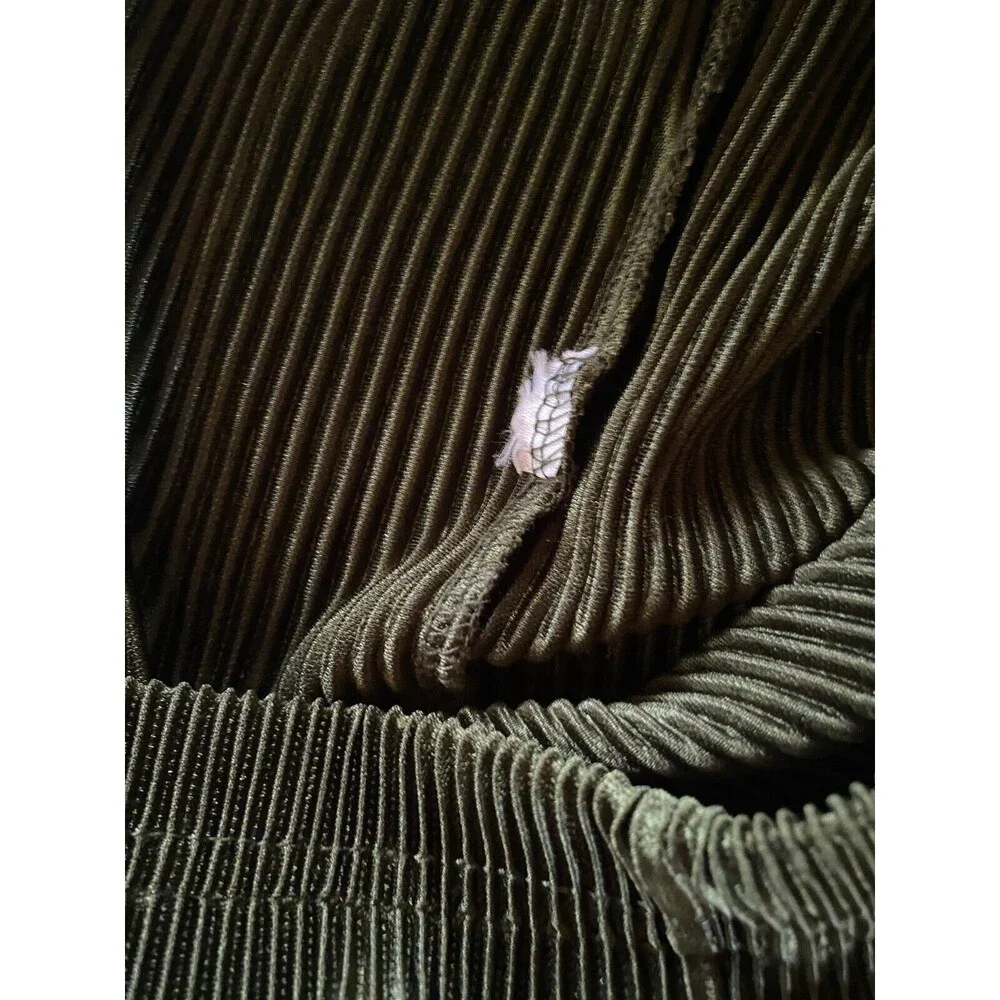 Say Anything 2pc Top Pants Sz M Olive Green Ribbed Long Sleeve Button Down Sheer - Picture 13 of 14